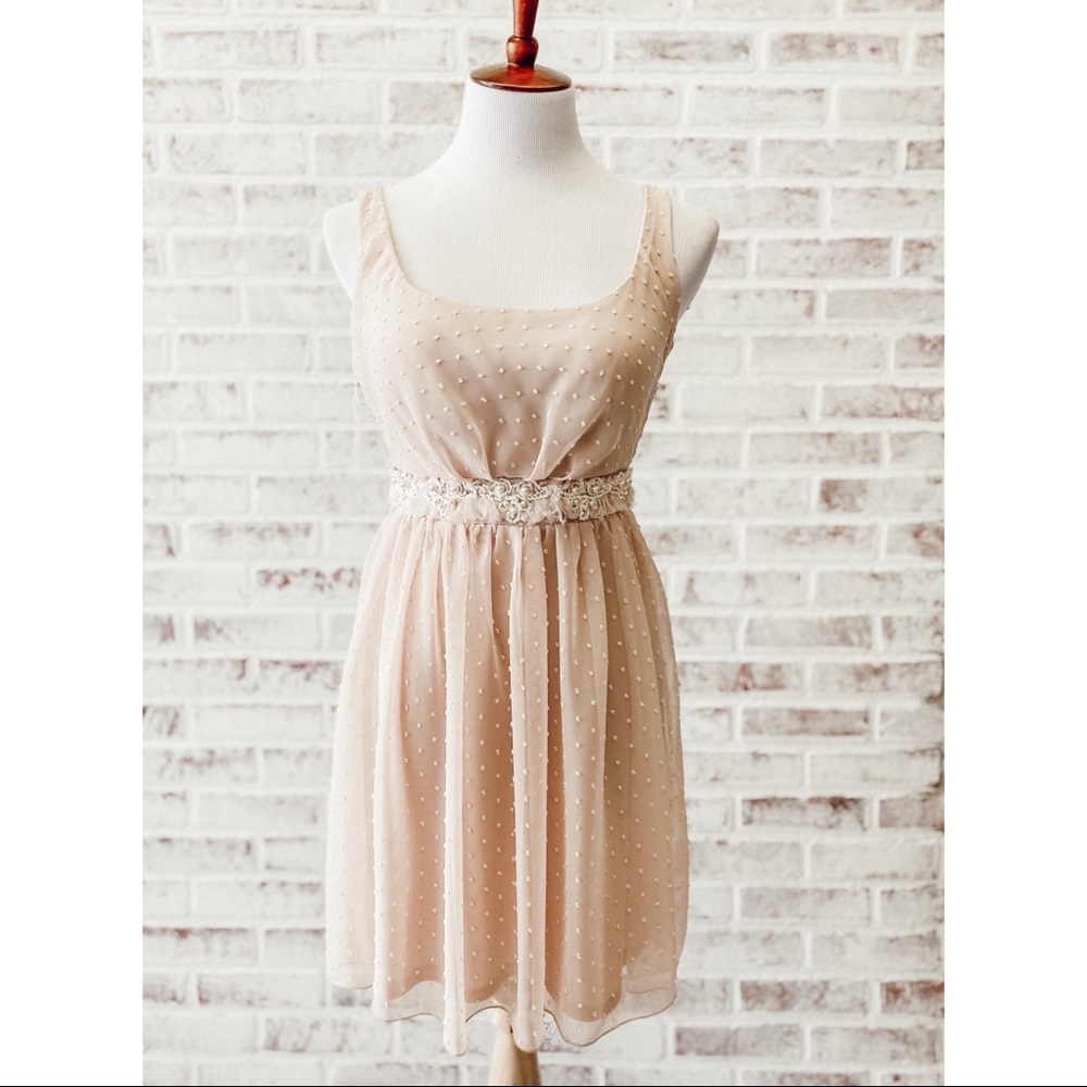 Flowy Lace Mini Dress with Pearl Accents